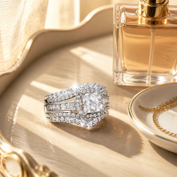 Lunavia – Princess Cut Cubic Zirconia Statement Ring with Triple Pavé Band