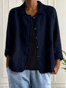 Nancy| Loose Navy Open Shirt with Curved Hem