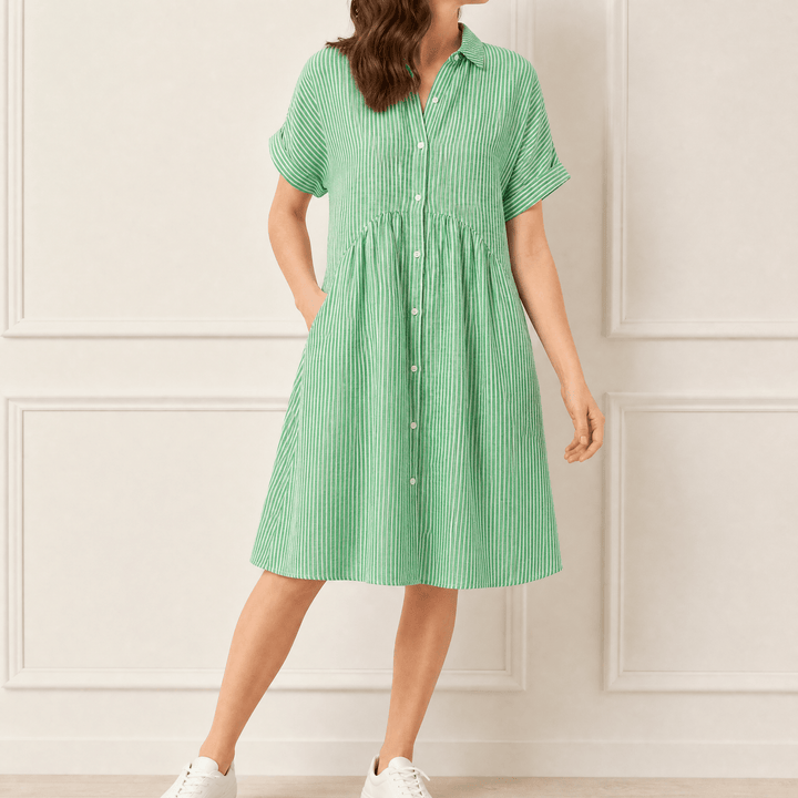 Linara - Striped Midi Shirt Dress with Pockets