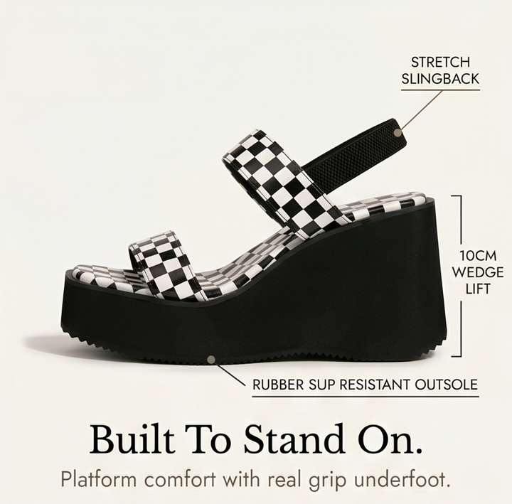 Livia – Checkered Platform Wedge Sandals