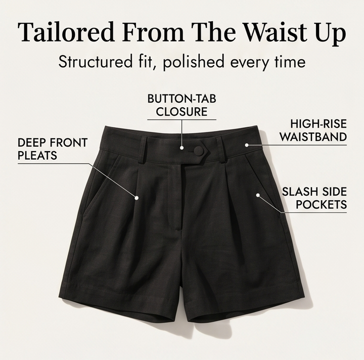 Lunavia™ - High-Waist Pleated Tailored Shorts