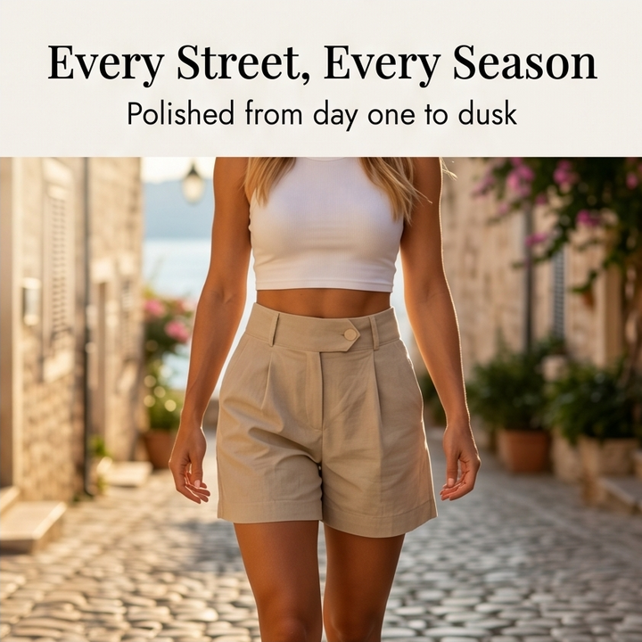 Lunavia™ - High-Waist Pleated Tailored Shorts