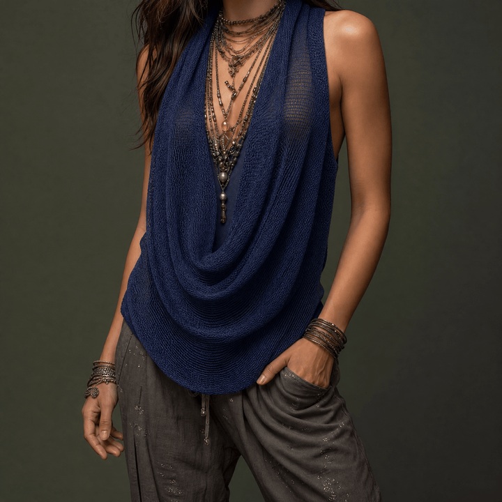 Lunessa – Draped Cowl-Neck Knit Halter Top