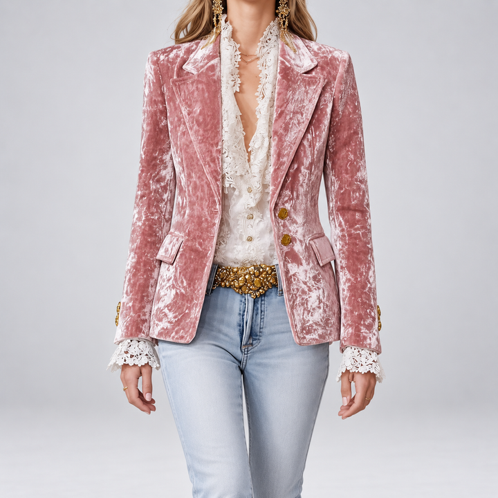 Honoria | Lace-Trim Velvet Blazer