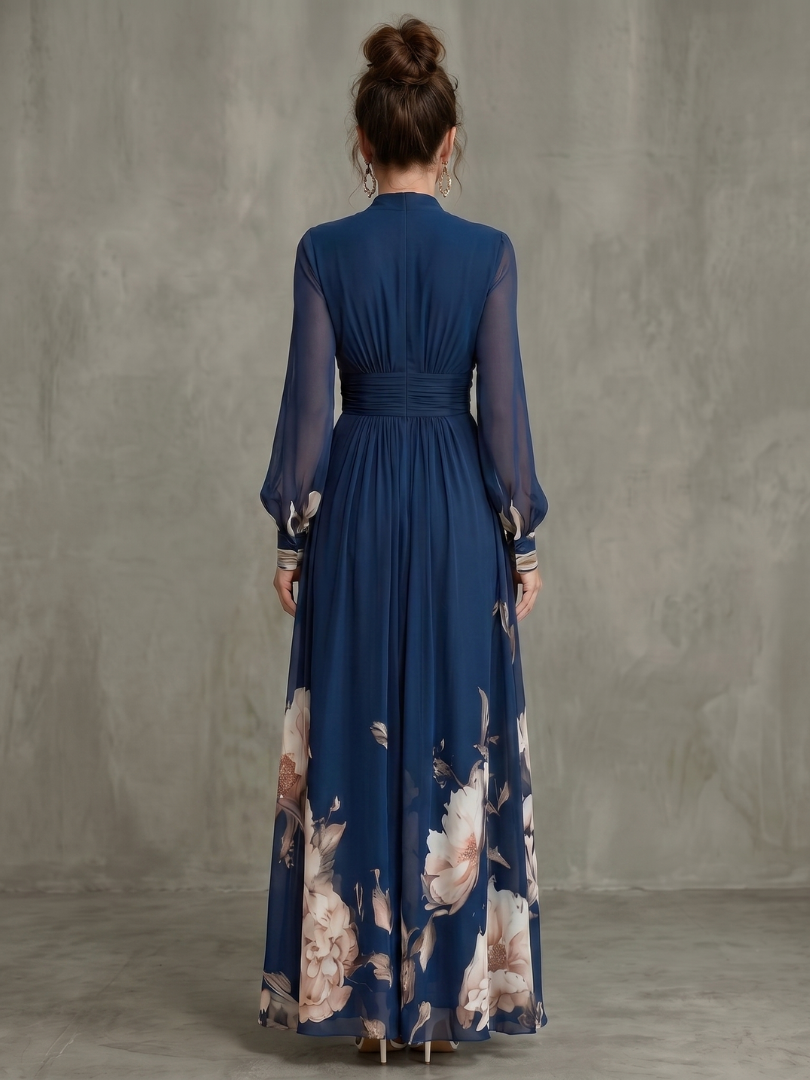 Maude | Floral Hem Sheer Sleeve Maxi Dress