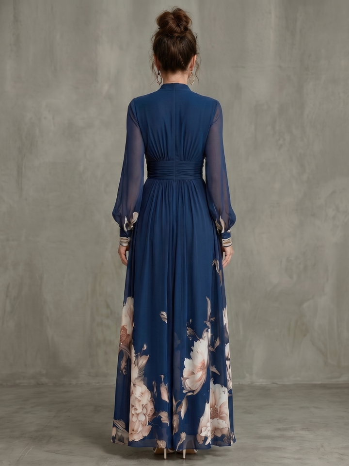 Maude | Floral Hem Sheer Sleeve Maxi Dress