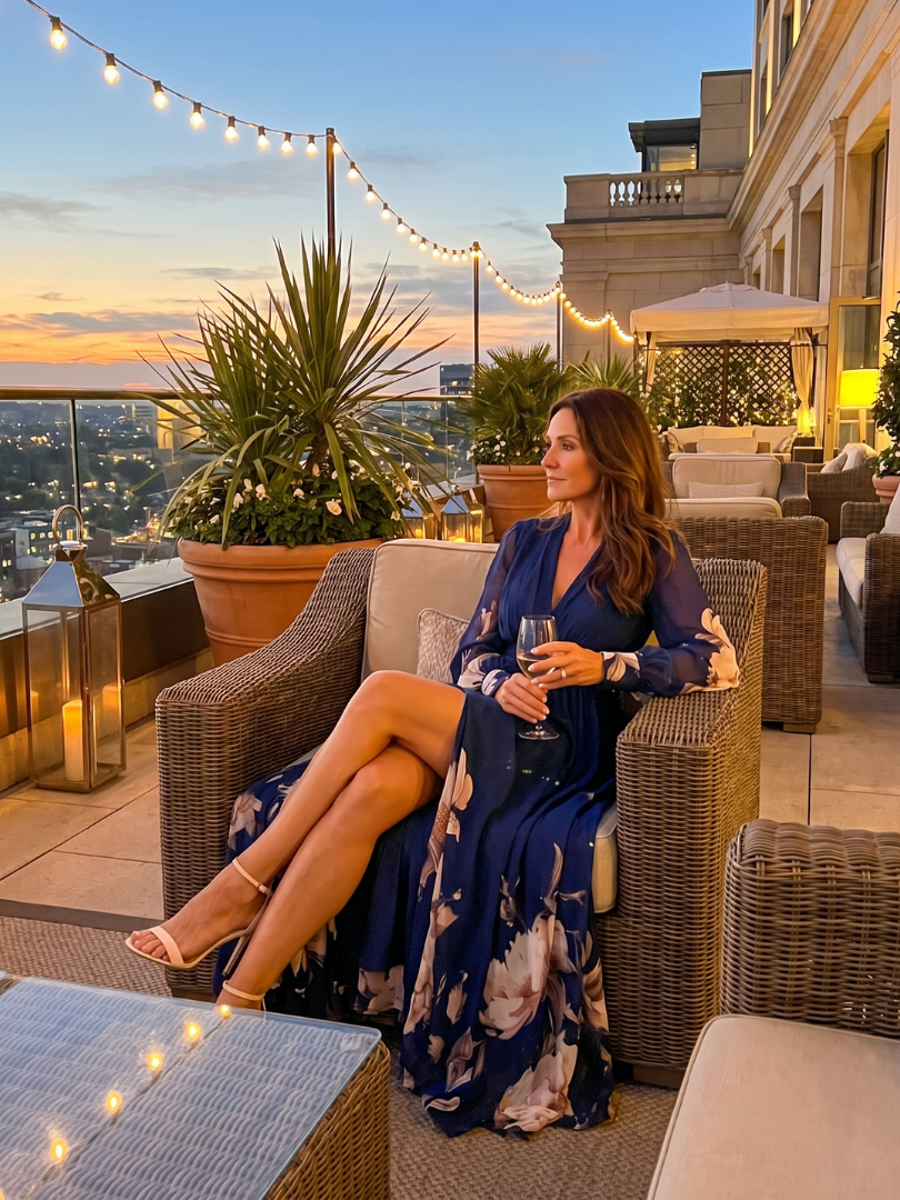 Maude | Floral Hem Sheer Sleeve Maxi Dress