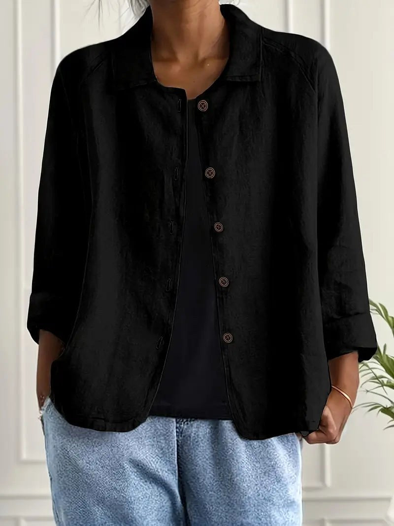 Patricia | Relaxed Black Button-Through Blouse