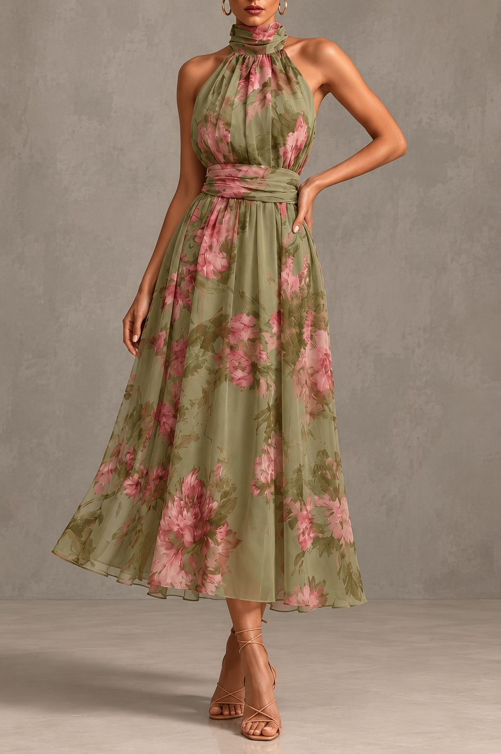 Livia | Elegant Floral Maxi Halter Dress