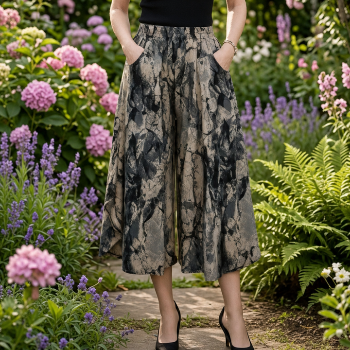 Florenza™ – Wide-Leg Flowy Summer Capri Pants with Elastic Waist &amp; Pockets