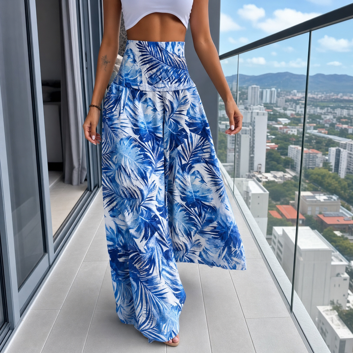 Floressa – Smocked High-Waist Floral Maxi Skirt with Flowy A-Line Sweep