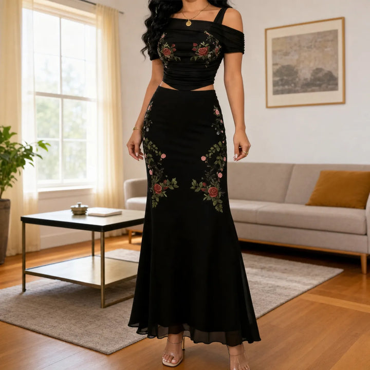 Florenza – Embroidered Off Shoulder Fishtail Skirt Set for Women