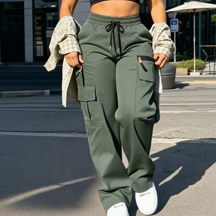 Solene – Wide-Leg Drawstring Cargo Pants with Pockets