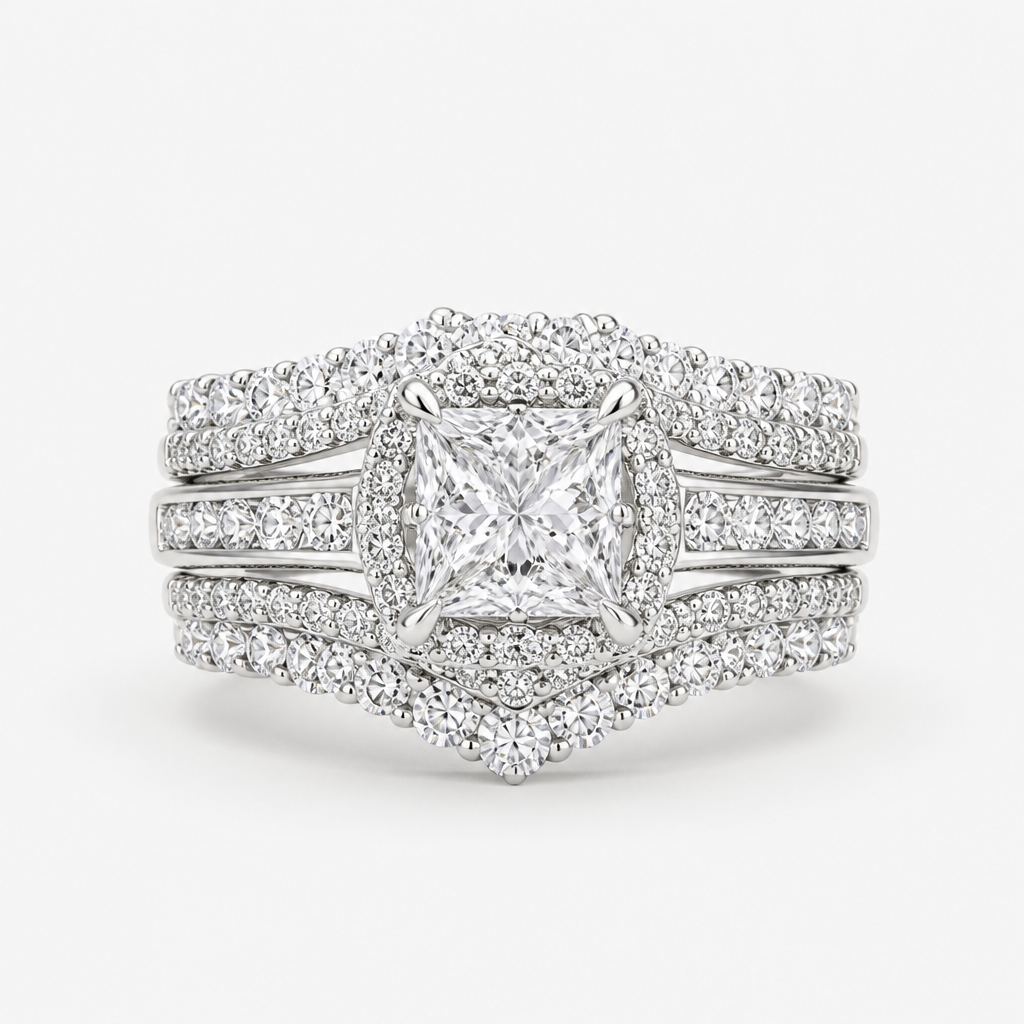 Lunavia – Princess Cut Cubic Zirconia Statement Ring with Triple Pavé Band