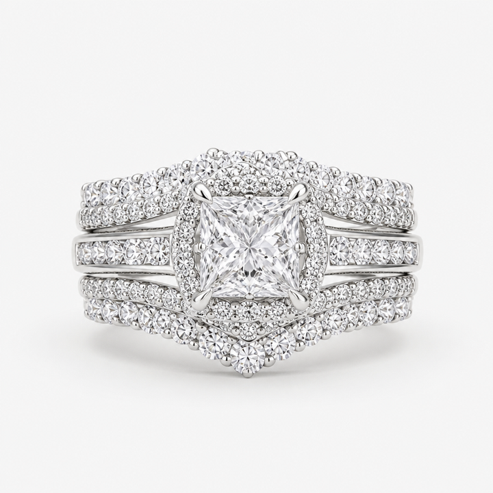 Lunavia – Princess Cut Cubic Zirconia Statement Ring with Triple Pavé Band
