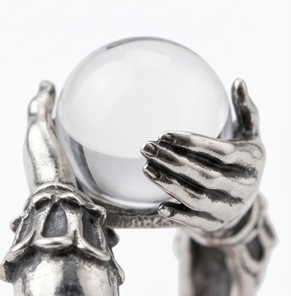 Orbivra – Gothic crystal ball statement ring