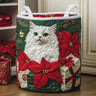 Poinsettia Snow Cat Laundry Basket