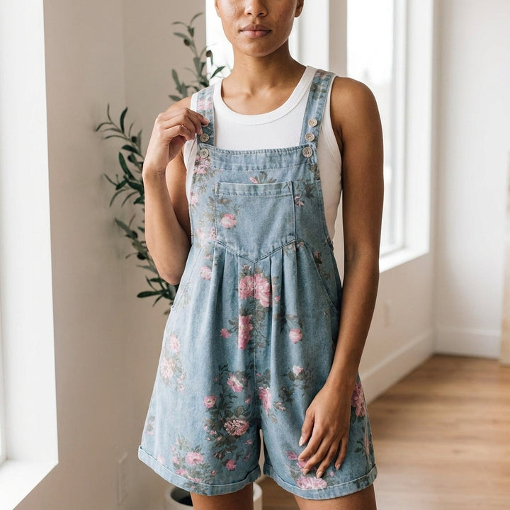 Julia - Vintage Floral Printed Denim Jumpsuit