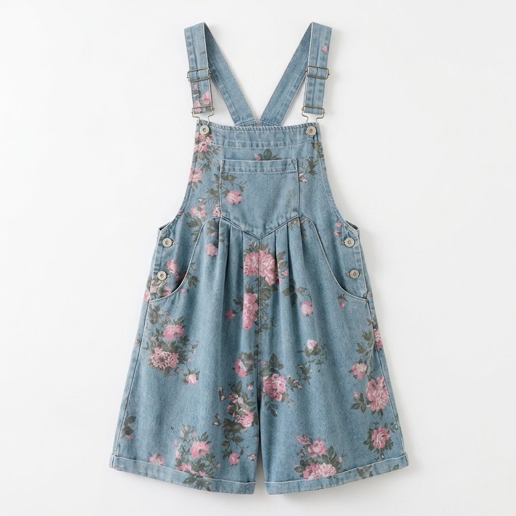 Julia - Vintage Floral Printed Denim Jumpsuit