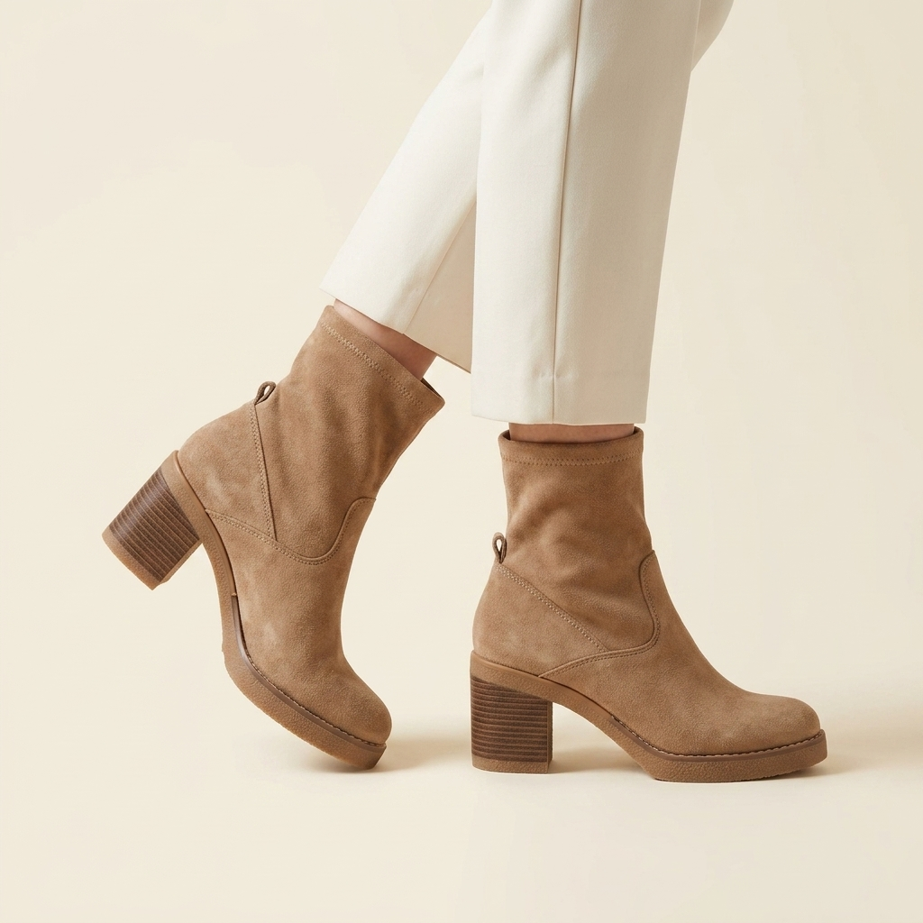 Celine - Khaki Suede Ankle Boots with Zip Closure