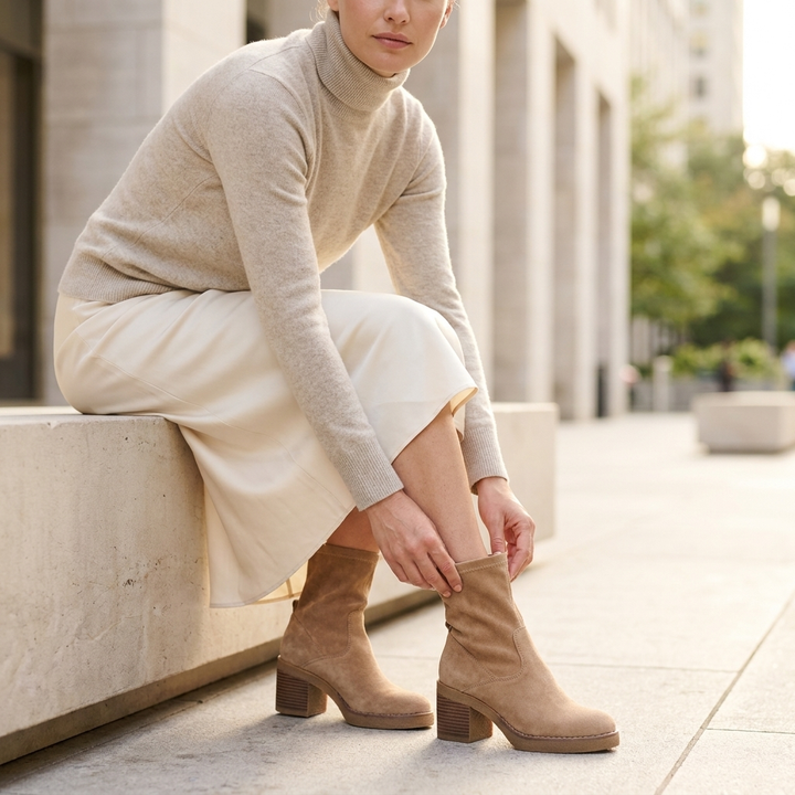 Celine - Khaki Suede Ankle Boots with Zip Closure