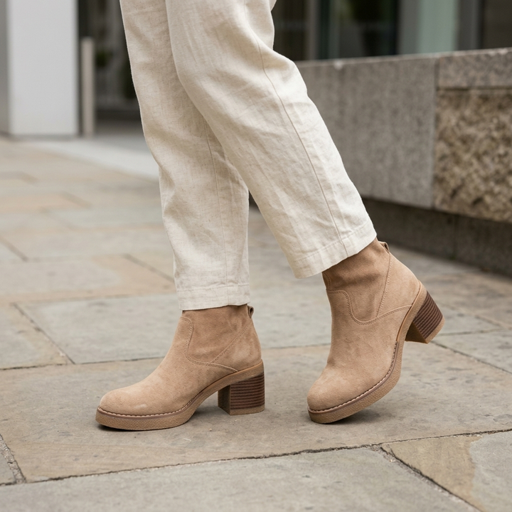 Celine - Khaki Suede Ankle Boots with Zip Closure