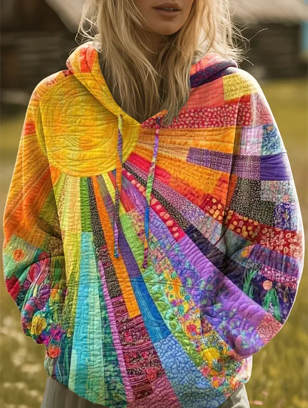 Dawnella - Bohemian Multicolor Patchwork Hoodie