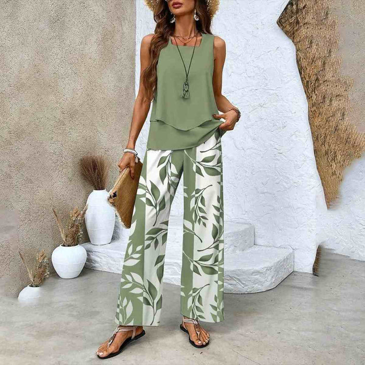 Soléne – Flowy Sleeveless Top and Wide Leg Pants 2 Piece Set