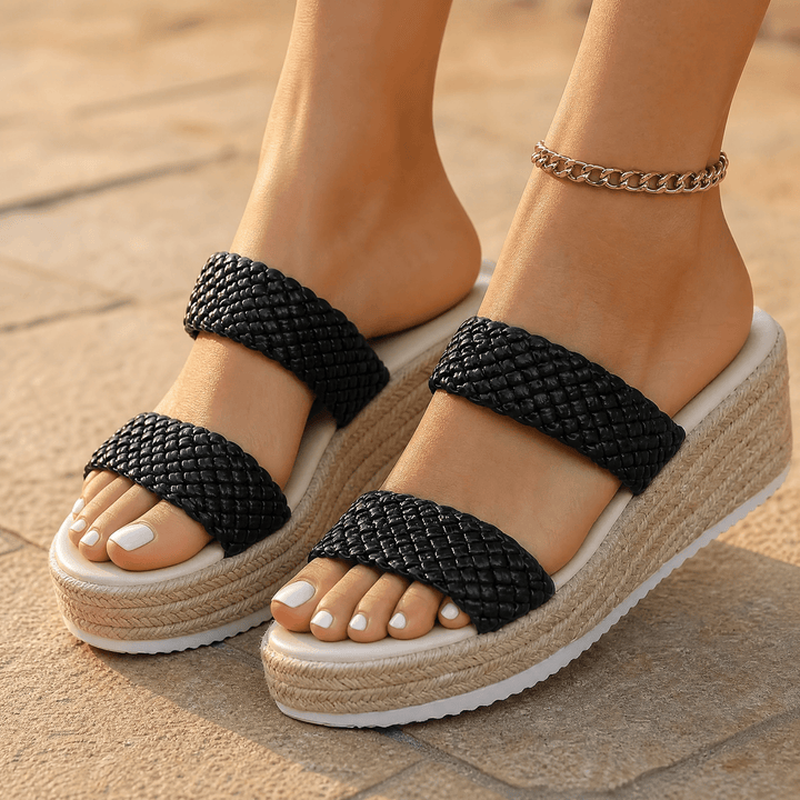 Solara – Braided Platform Wedge Slides