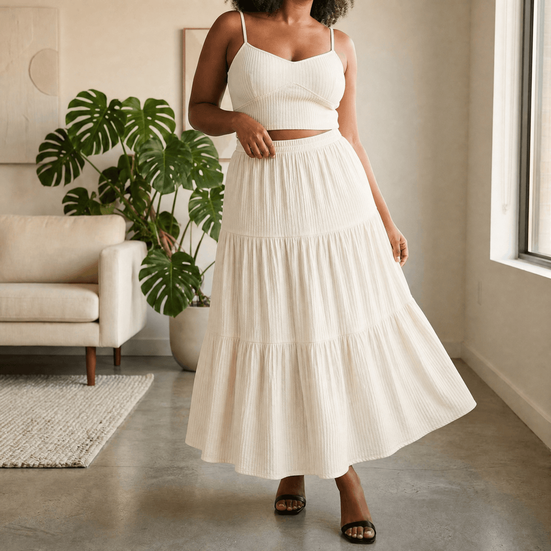 Solavie – Tiered Maxi Skirt and Cami Matching Set