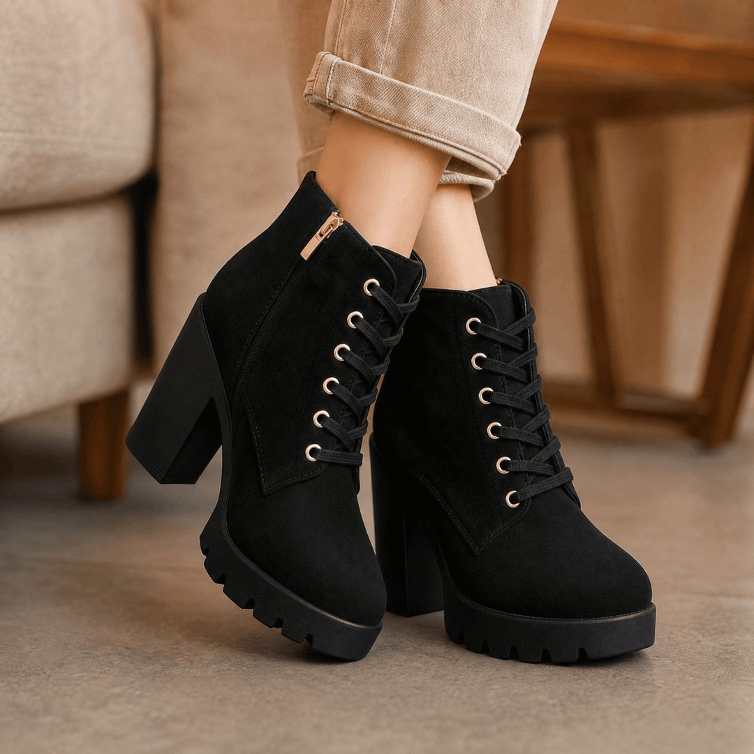 Strovia - Chunky Heel Ankle Boots with Fur Lining