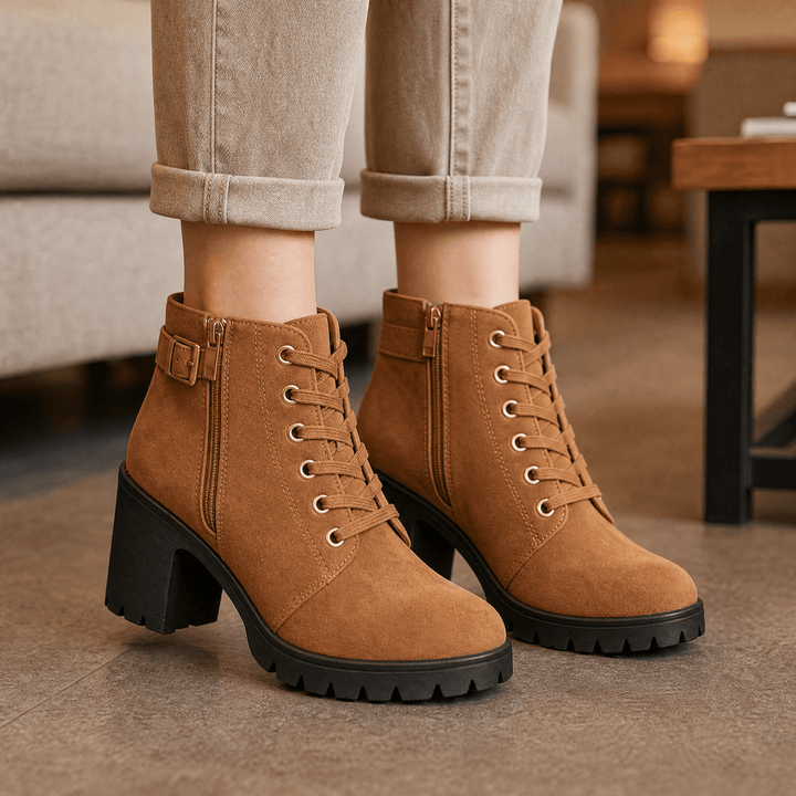 Strovia - Chunky Heel Ankle Boots with Fur Lining