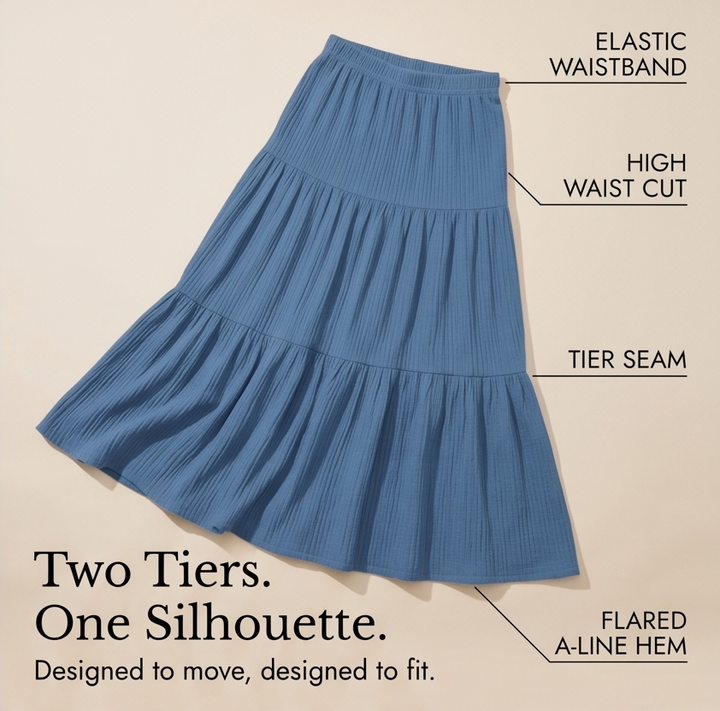Solavie – Tiered Maxi Skirt and Cami Matching Set