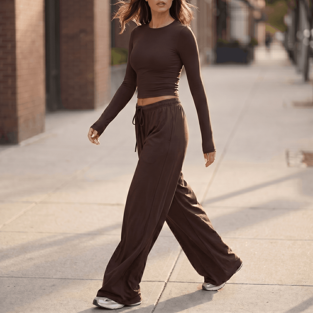 Velaire – Soft Crop Top and Wide Leg Pants Set