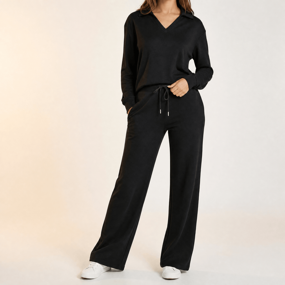 Velaire – V Neck Blouse and Wide Leg Pants Set
