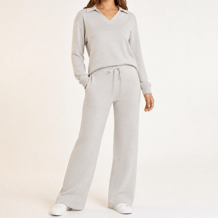 Velaire – V Neck Blouse and Wide Leg Pants Set