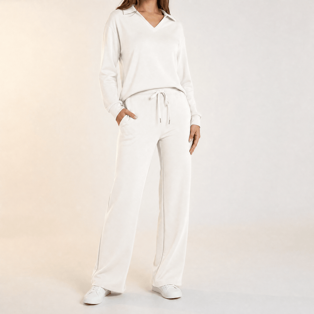 Velaire – V Neck Blouse and Wide Leg Pants Set