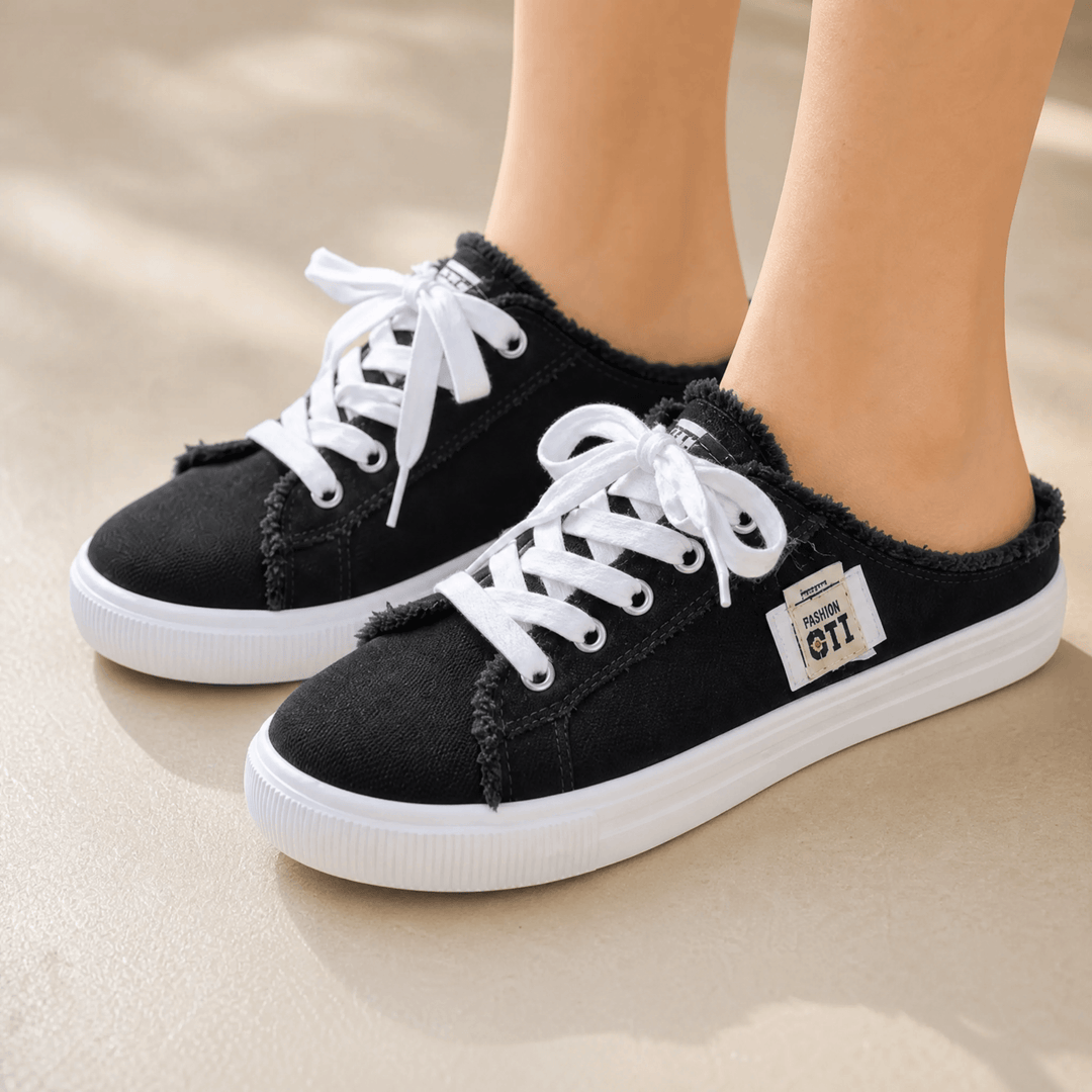 Vellora – Frayed Denim Slip-On Sneakers