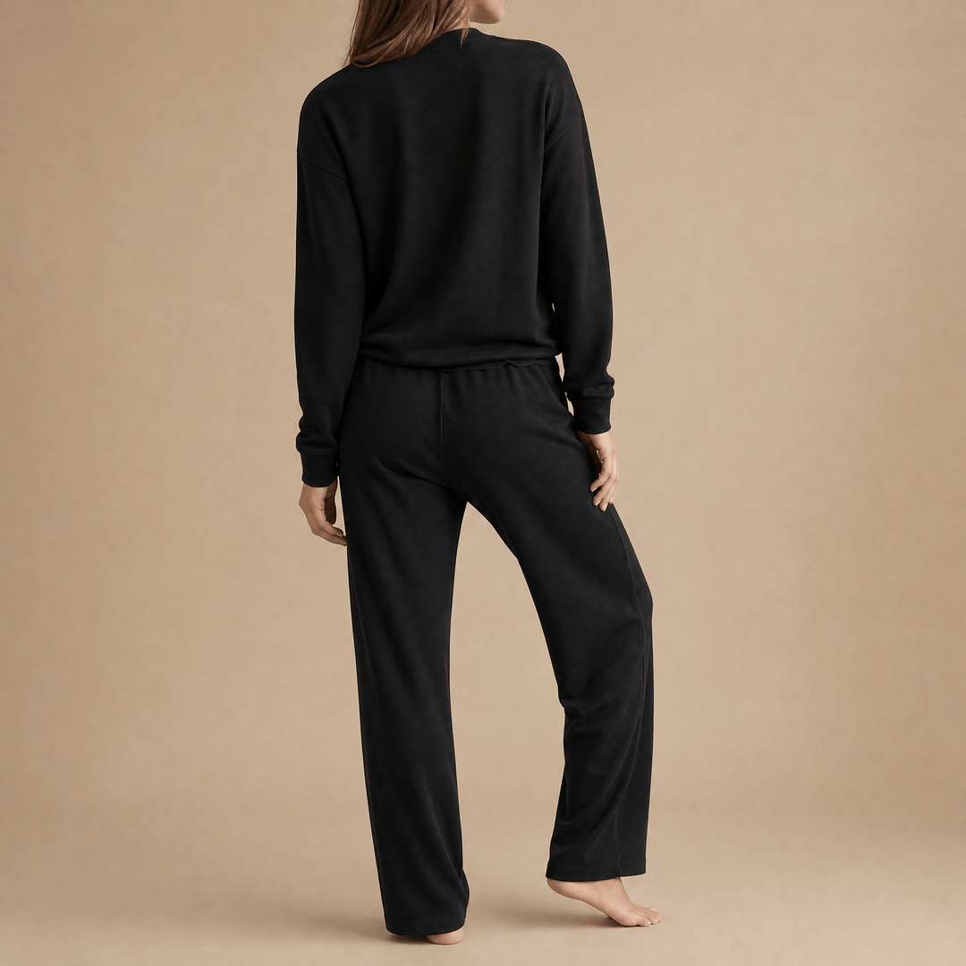 Veluna – Soft V-Neck Lounge Set with Wide Leg Pants